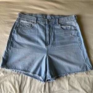American Eagle Light Wash Cotton Denim Highest Rise Baggy Short | Size 14